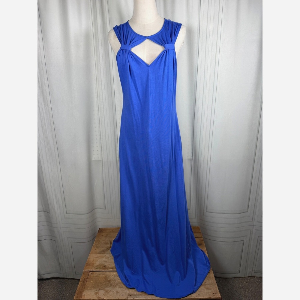 Soft Surroundings Samba Maxi Dress Dazzle Blue Cutout Pockets Stretch Medium